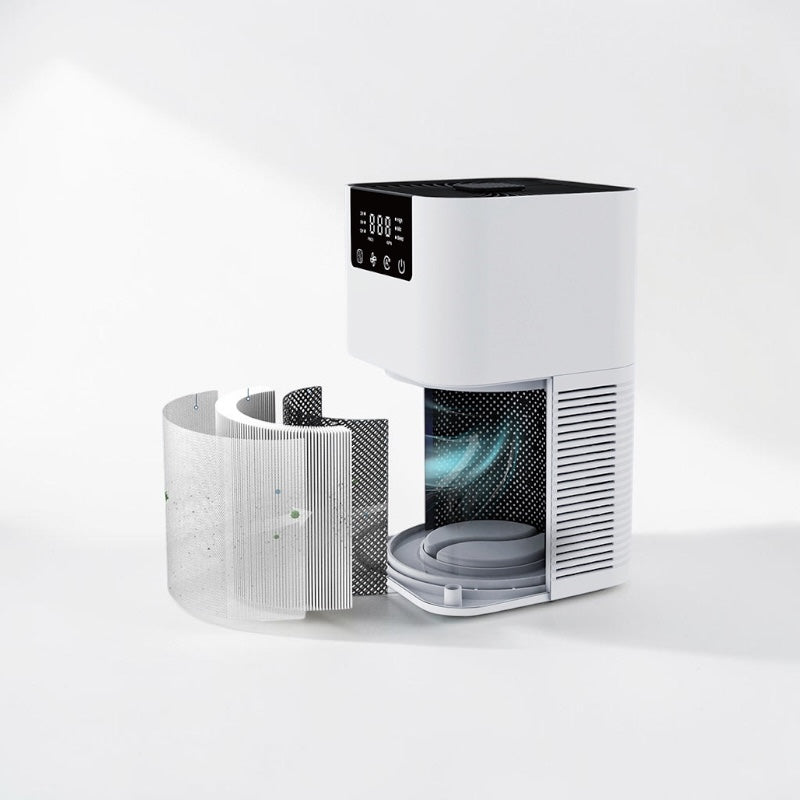 Close up of NuVibe™ air purifier controls and smart modern display panel