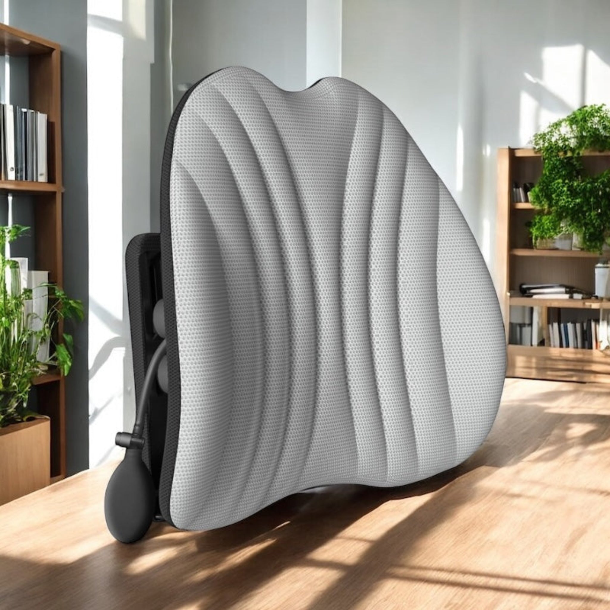 NuVibe Angel Ergonomic Cushion in Light Grey – Adjustable Air-Pump Lumbar Support for Posture and Pain Relief