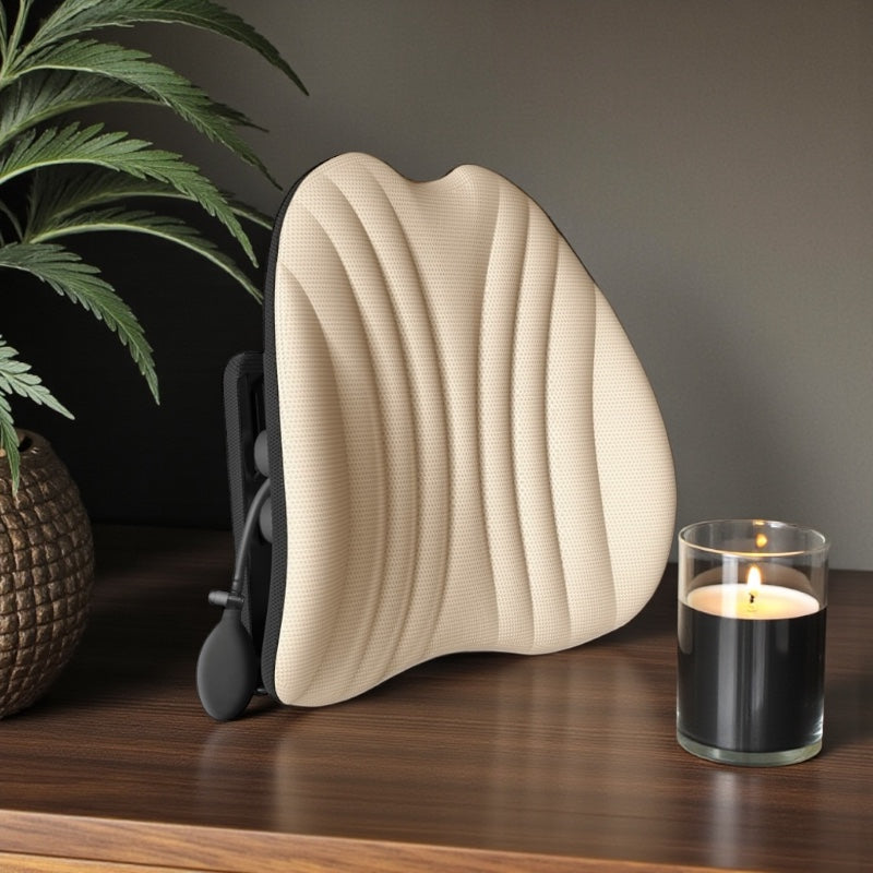 NuVibe™ Ergonomic Angel Cushion in Dream Cream in a modern interior, premium ergonomic back cushion designed for posture alignment and comfortable sitting.