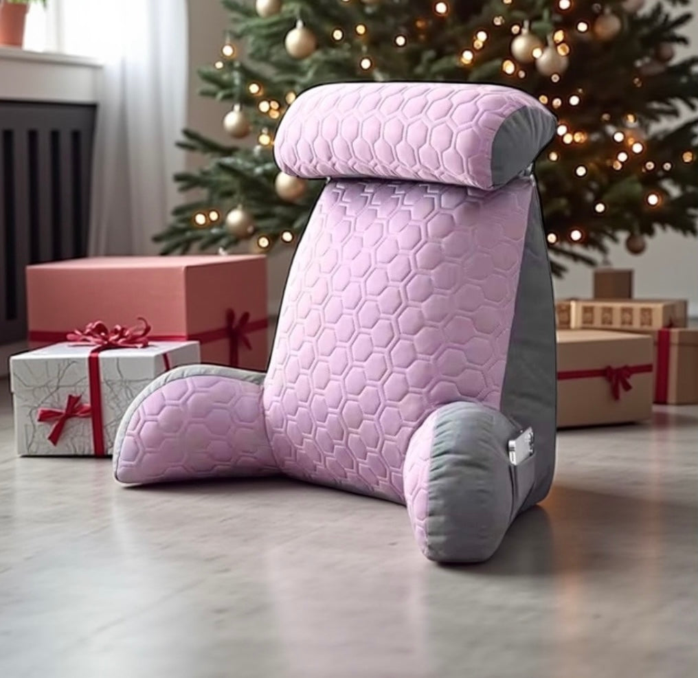 NuVibe Ergonomic Comfort Cushion in Lavender – soft yet supportive cushion engineered for ergonomic posture correction and pain relief, perfect for reading or working.