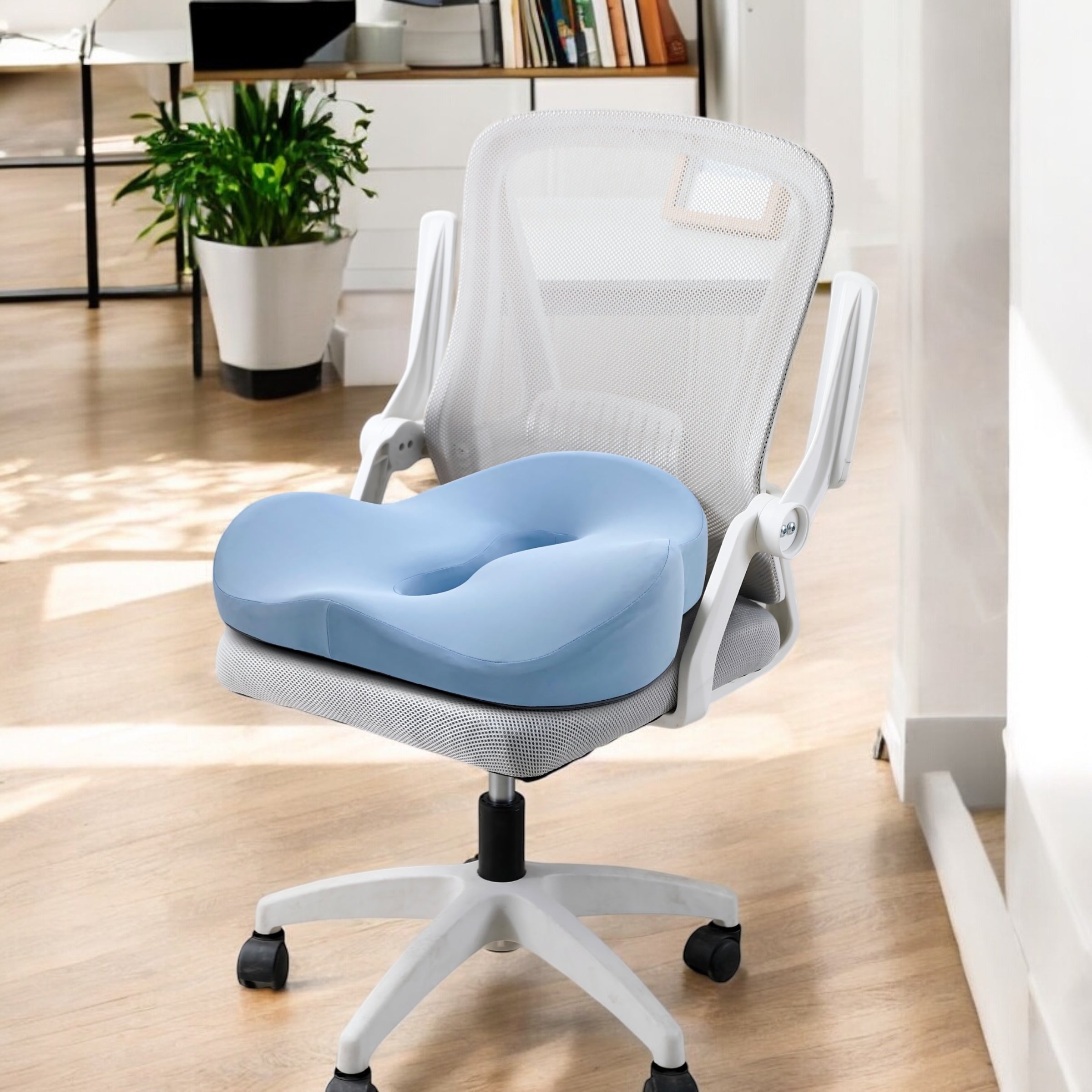 Baby Blue Seat Cushion on Office Chair 