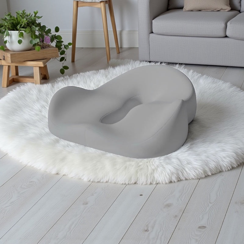 NuVibe™ Comfort Core Seat Cushion in Pearl Grey displayed in a modern living room, ergonomic seat cushion for posture support and comfortable everyday sitting