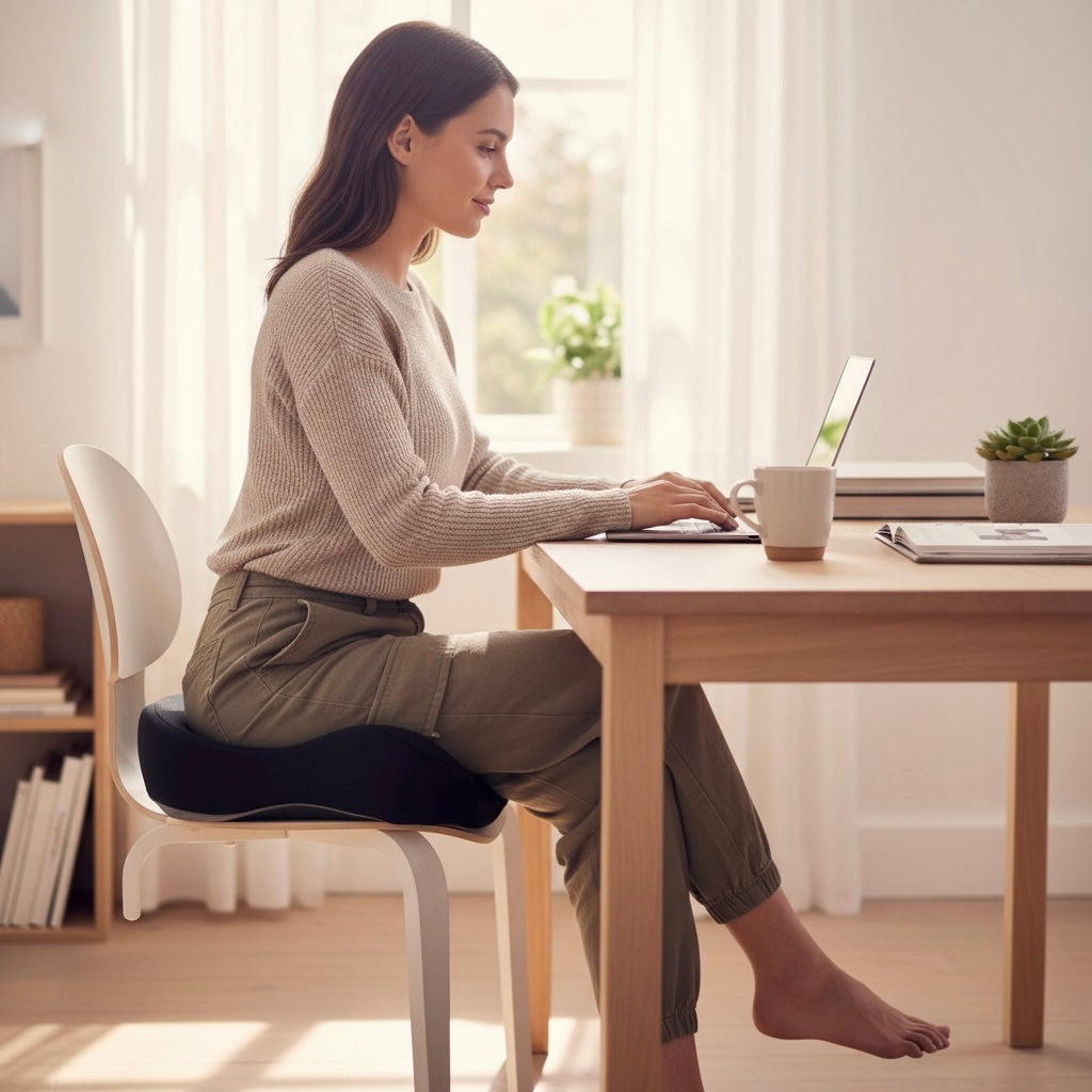 NuVibe™ Comfort Core Seat Cushion with ergonomic design for pressure relief and improved posture, perfect for office chairs, work from home, or long sitting sessions.