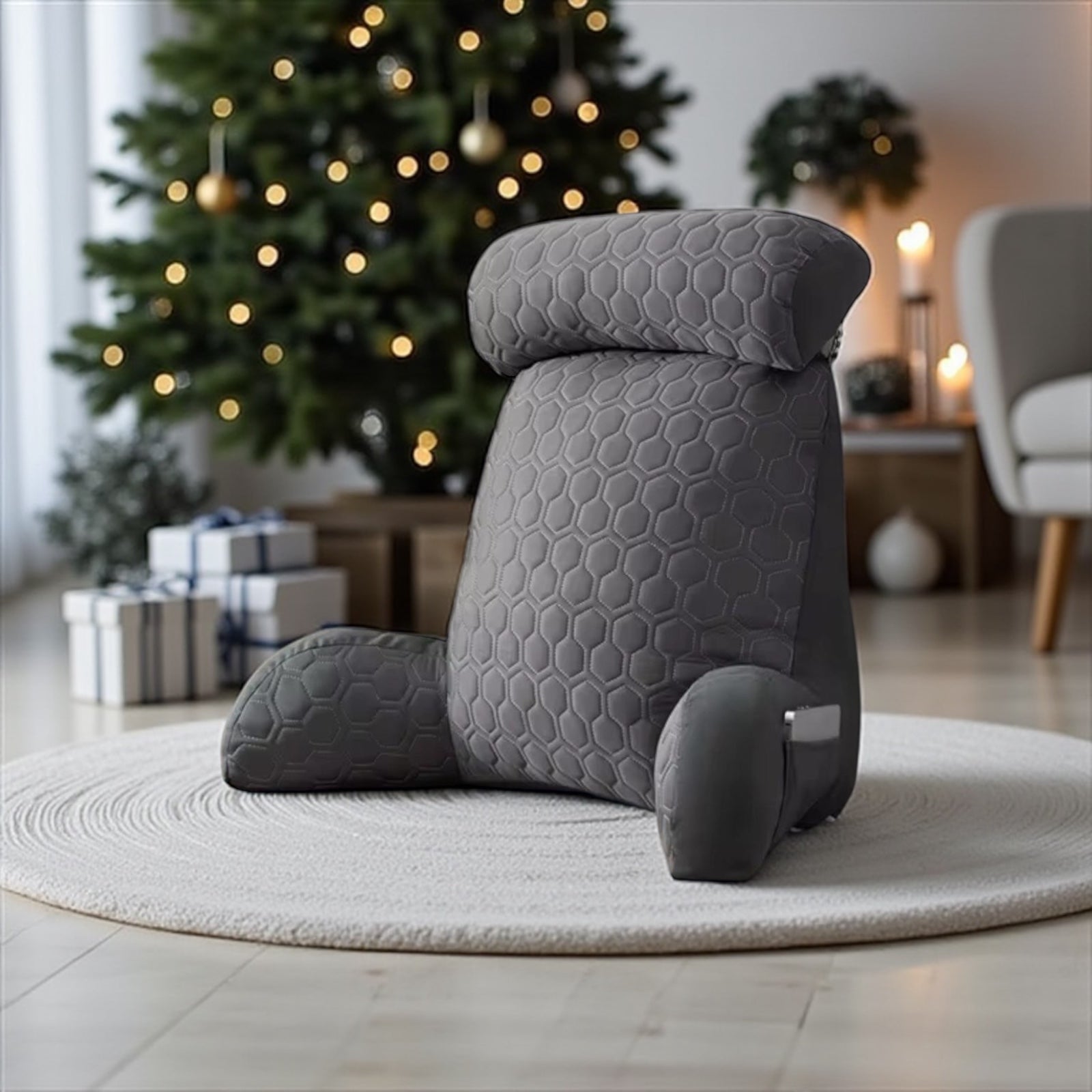 NuVibe Ergonomic Comfort Cushion in Pearl Grey – ergonomic backrest cushion engineered for superior posture support, lower back pain relief, and everyday comfort in a modern neutral shade.